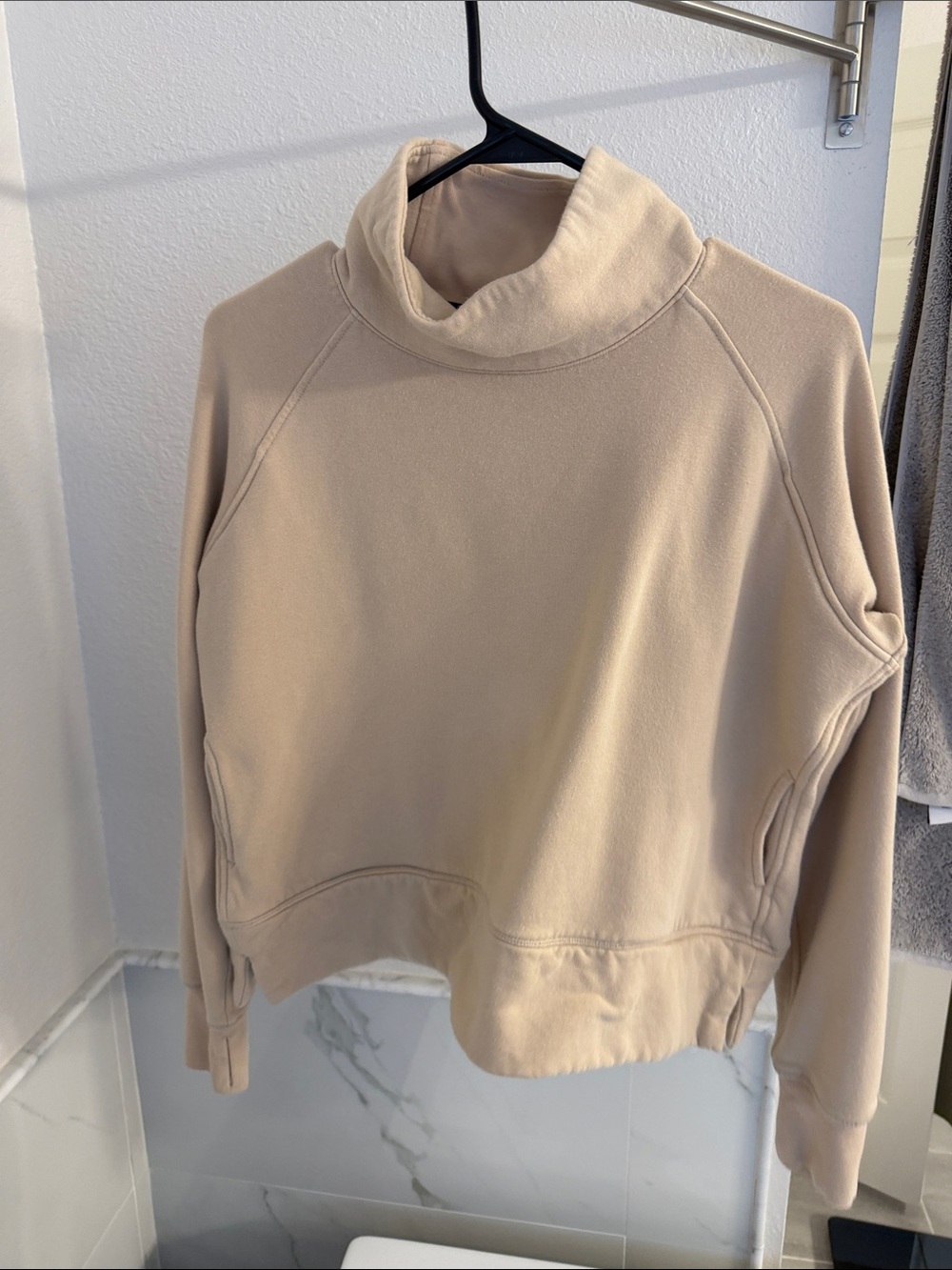Neutral Beige Funnel Neck Sweatshirt with matching shorts